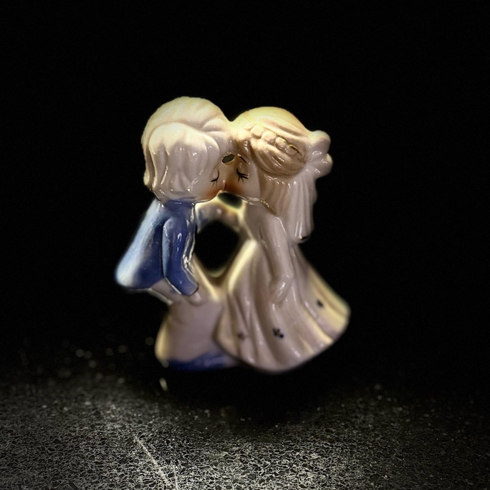 Charming Blue and Cream Ceramic Couple Figurine
